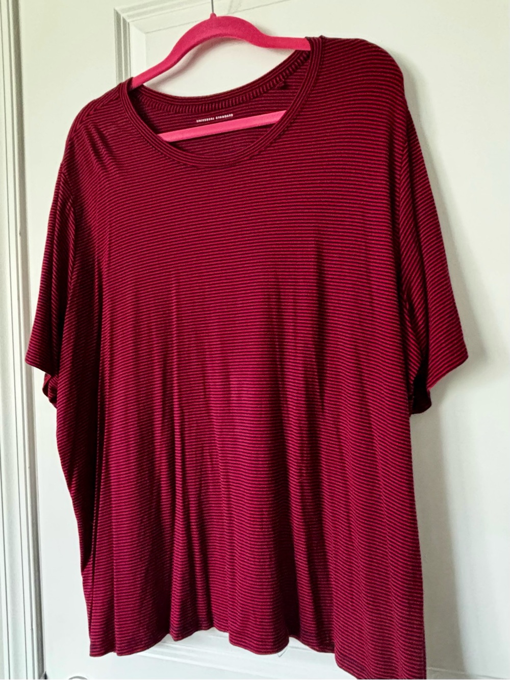 Universal Standard Plus-Size Short-Sleeve Striped Tee - Burgundy/Navy